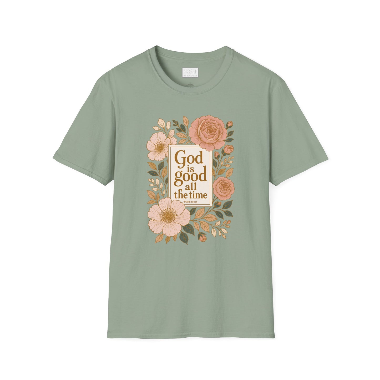 GOD IS GOOD ALL THE TIME ROSE GOLD FLORAL T-SHIRT NEW!