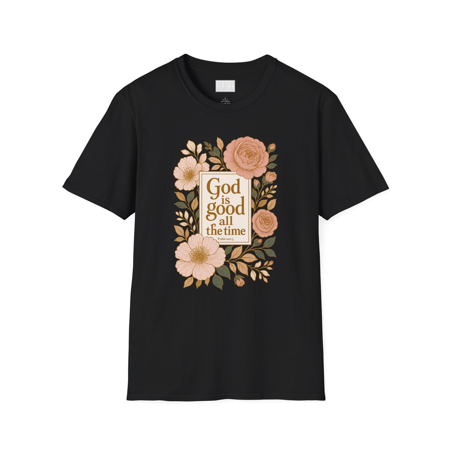 GOD IS GOOD ALL THE TIME ROSE GOLD FLORAL T-SHIRT NEW!
