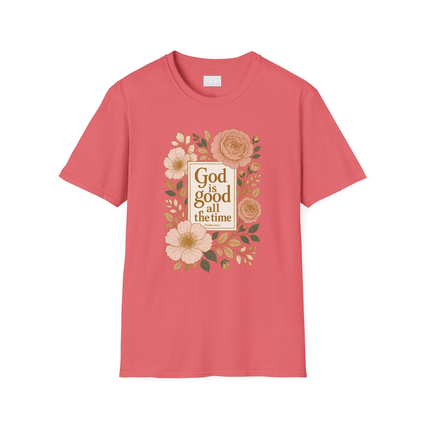 GOD IS GOOD ALL THE TIME ROSE GOLD FLORAL T-SHIRT NEW!
