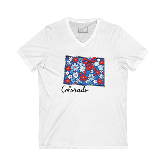 Colorado Floral V-Neck Tee | Vintage Style, Gift for Nature Lovers, Casual Outfit, Spring Fashion, Colorado Pride