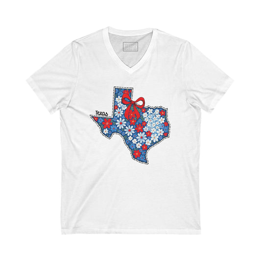 Texas Floral V-Neck Tee, Unisex T-Shirt, Texas Pride Shirt, Summer Casual Wear, Gift for Texas Lovers, State T-Shirt