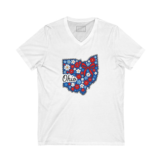 Ohio Floral V-Neck Tee, Spring Tee, Ohio Pride Shirt, Women’s Gift, Summer Ready Apparel, Travel Souvenir, Casual Wear
