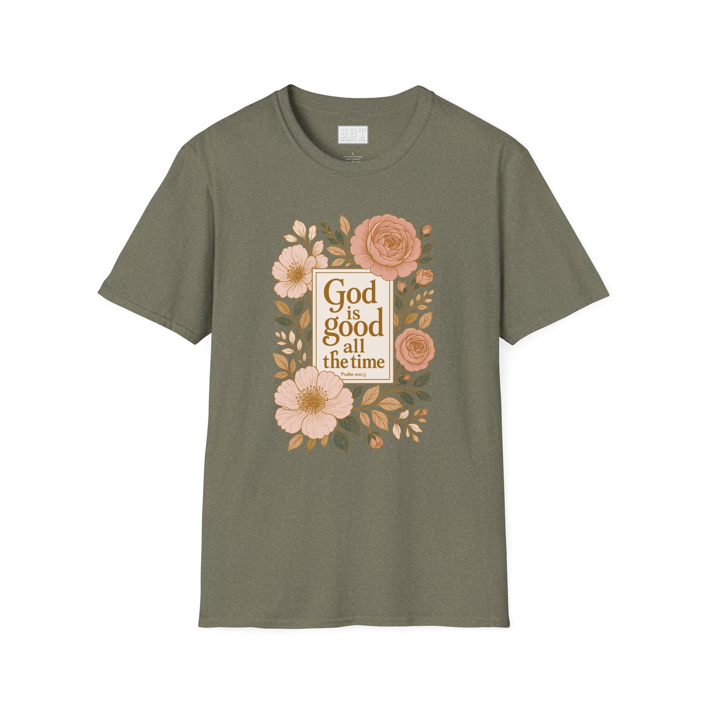 GOD IS GOOD ALL THE TIME ROSE GOLD FLORAL T-SHIRT NEW!